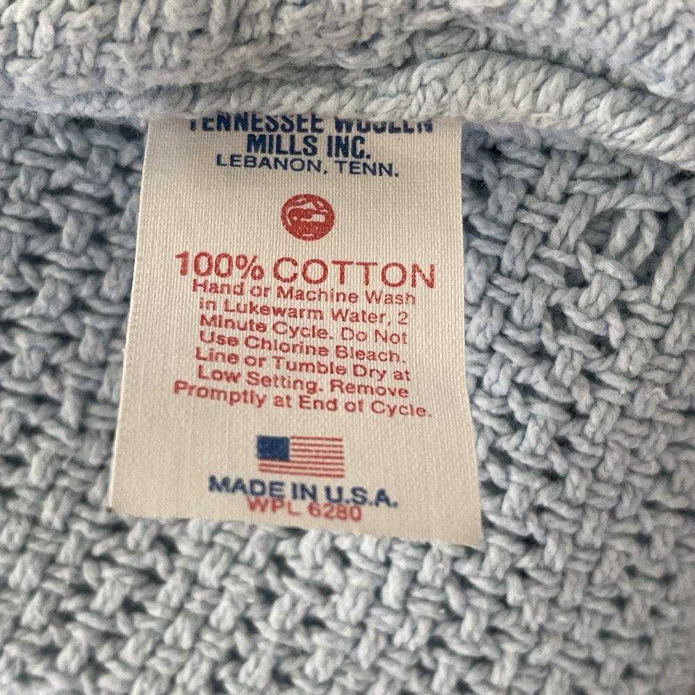VTG Tennessee Woolen Mills 100% Cotton Blue Blanket 90x90" USA Waffle Weave - Picture 2 of 8